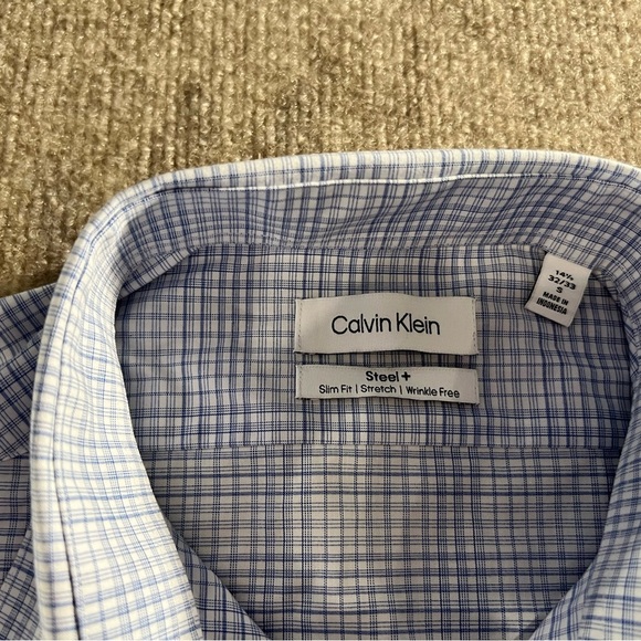 Calvin Klein Blue Checkered Shirt size Small Slim - Picture 4 of 5